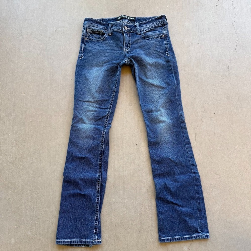 Express Jeans Womens 6 Barely Boot Stella Low Rise Y2K Stretch Denim Flap Pocket